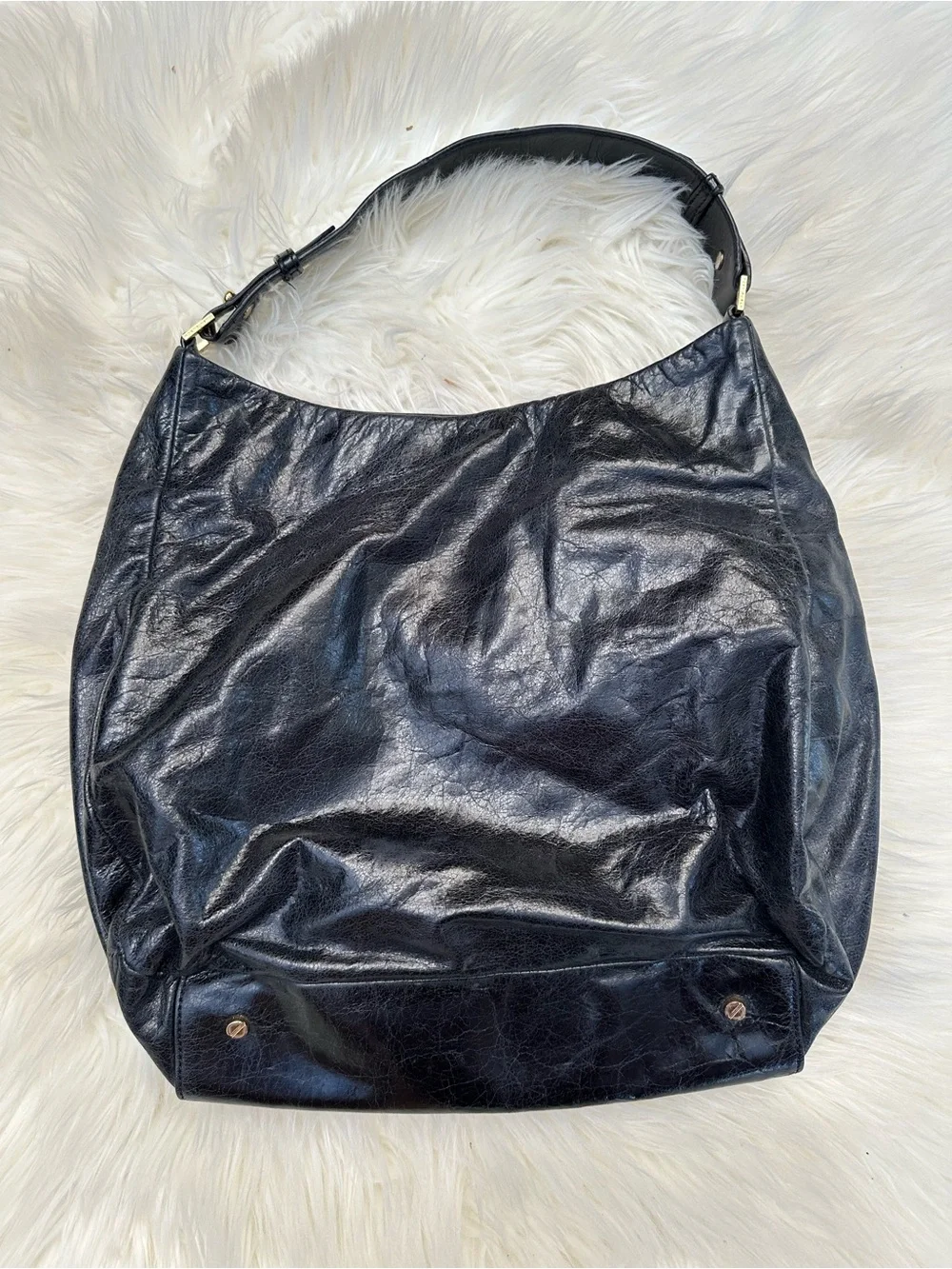 Tory Burch Black Leather Shoulder Hobo with Gold Logo